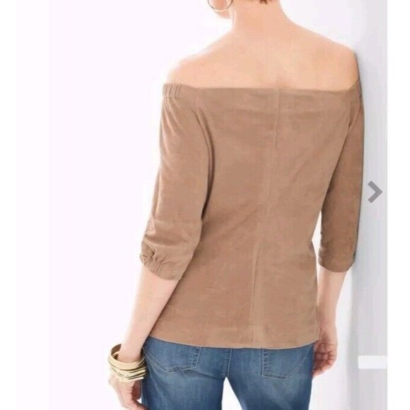 Black Label Chico's Off The Shoulder Faux Suede Top Women's Size XS/2 Vegan - Picture 2 of 9